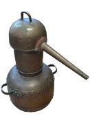 Large Portuguese riveted copper wine still, 82cm.