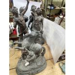 Two pairs of large spelter figures and spelter Marley horse.