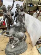 Two pairs of large spelter figures and spelter Marley horse.