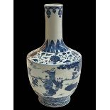 Blue and white ovoid vase decorated with figures in landscape with Quinlong mark to the base,