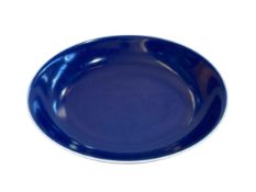 Chinese blue glazed shallow dish with Daoguang mark to base, 18cm diameter.