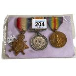 WWI Pip, Squeak and Wilfred medals, awarded to 11762 GNR. E. H. Gurd R.F.A. Pip medal is 'DVR E. H.