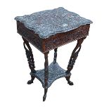 Profusely carved Anglo Indian shaped top work table, 69cm by 50cm by 39cm.