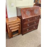 Oriental rosewood four drawer bureau,