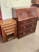 Oriental rosewood four drawer bureau,