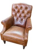 Laura Ashley tan buttoned leather armchair.