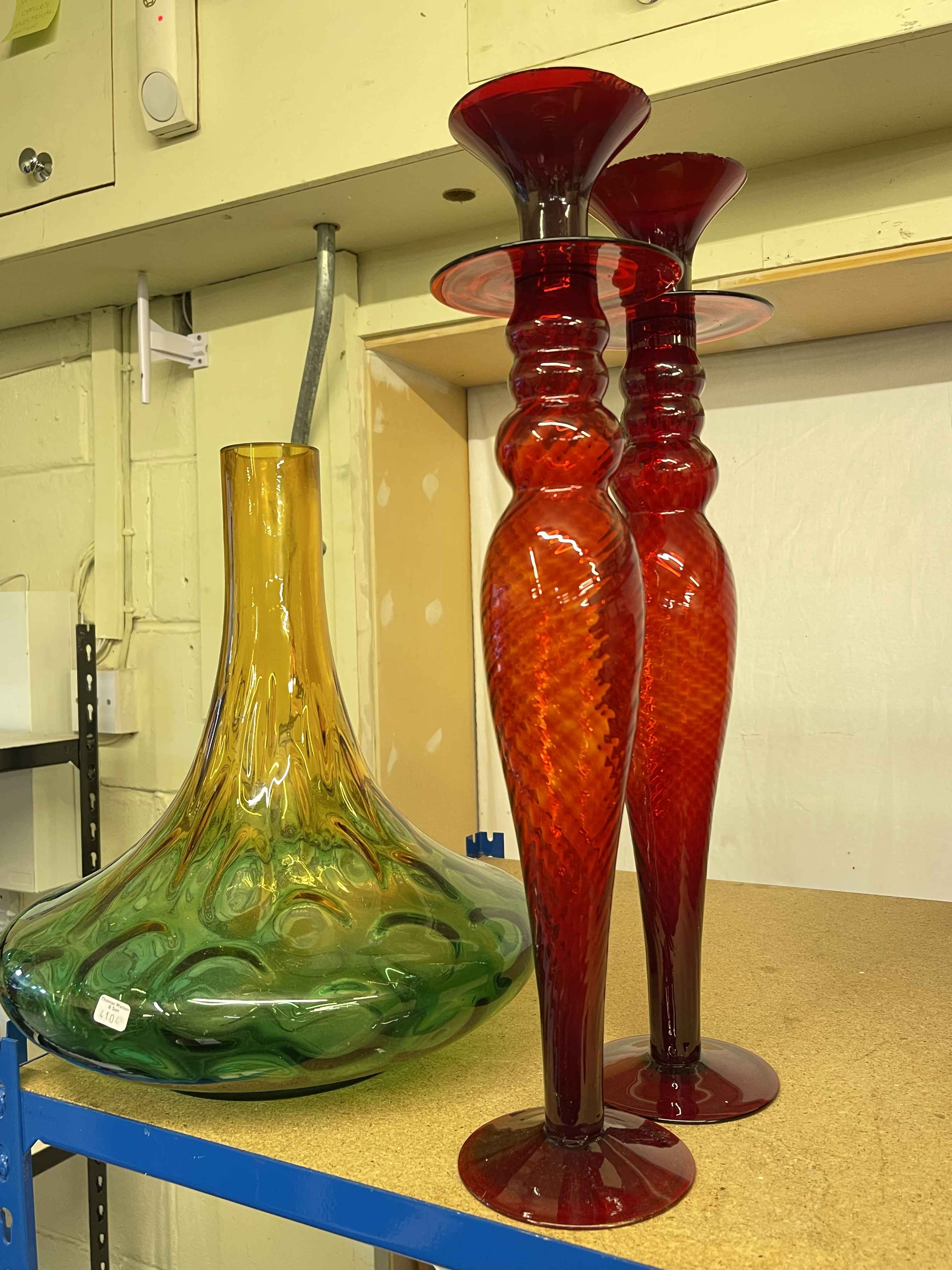 Large W German vases, table lamp, Goddess figure, glass vase, candle holders and goblets, - Image 2 of 2