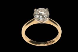 18 carat yellow gold diamond solitaire ring, diamond weight approx 1.60 carats, size M.