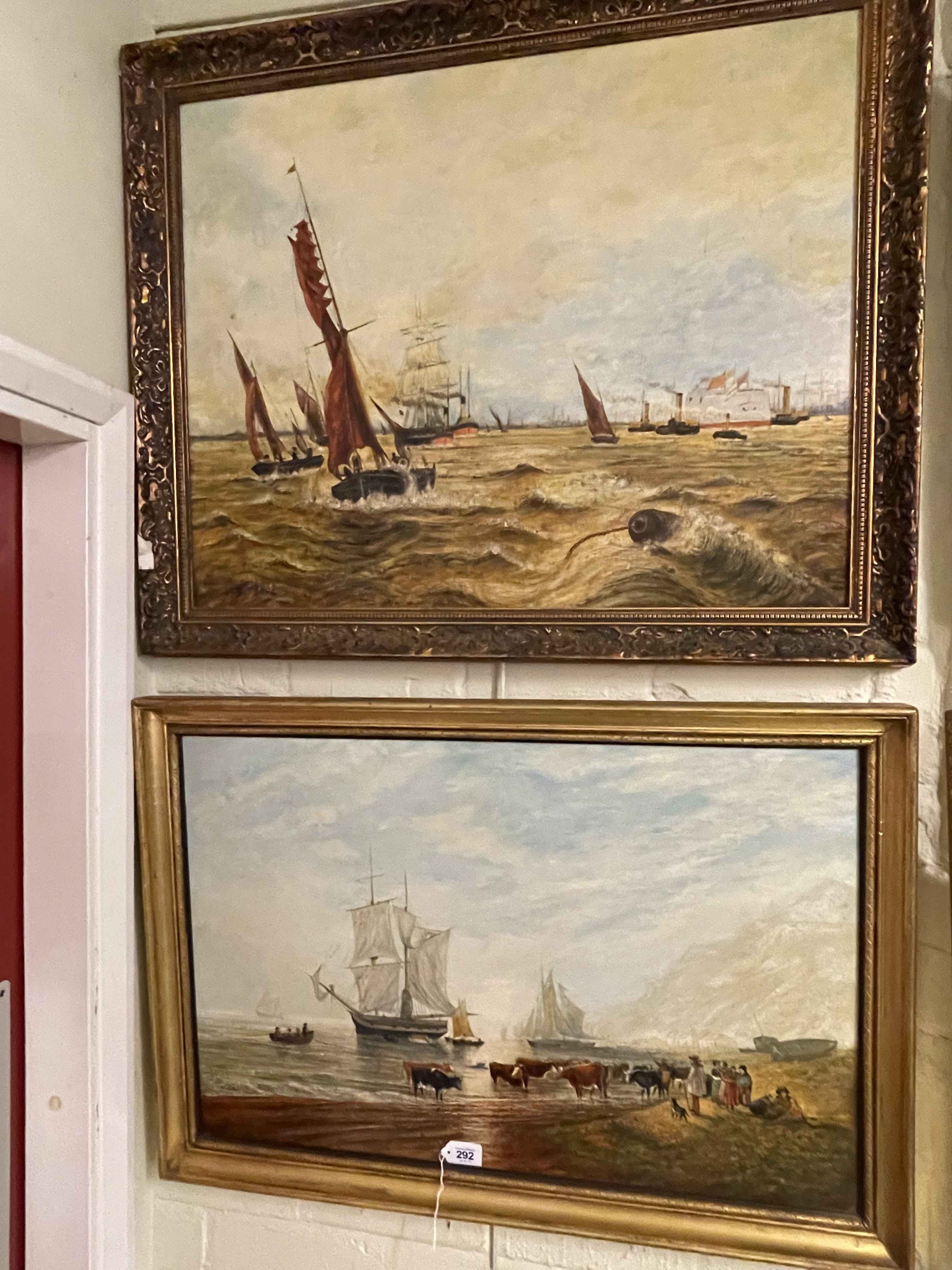 Collection of five various maritime oils on board, framed. - Image 4 of 5
