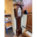 Antique oak cased eight day longcase clock having brass and silvered arched dial, signed Sam Robson,