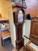 Antique oak cased eight day longcase clock having brass and silvered arched dial, signed Sam Robson,