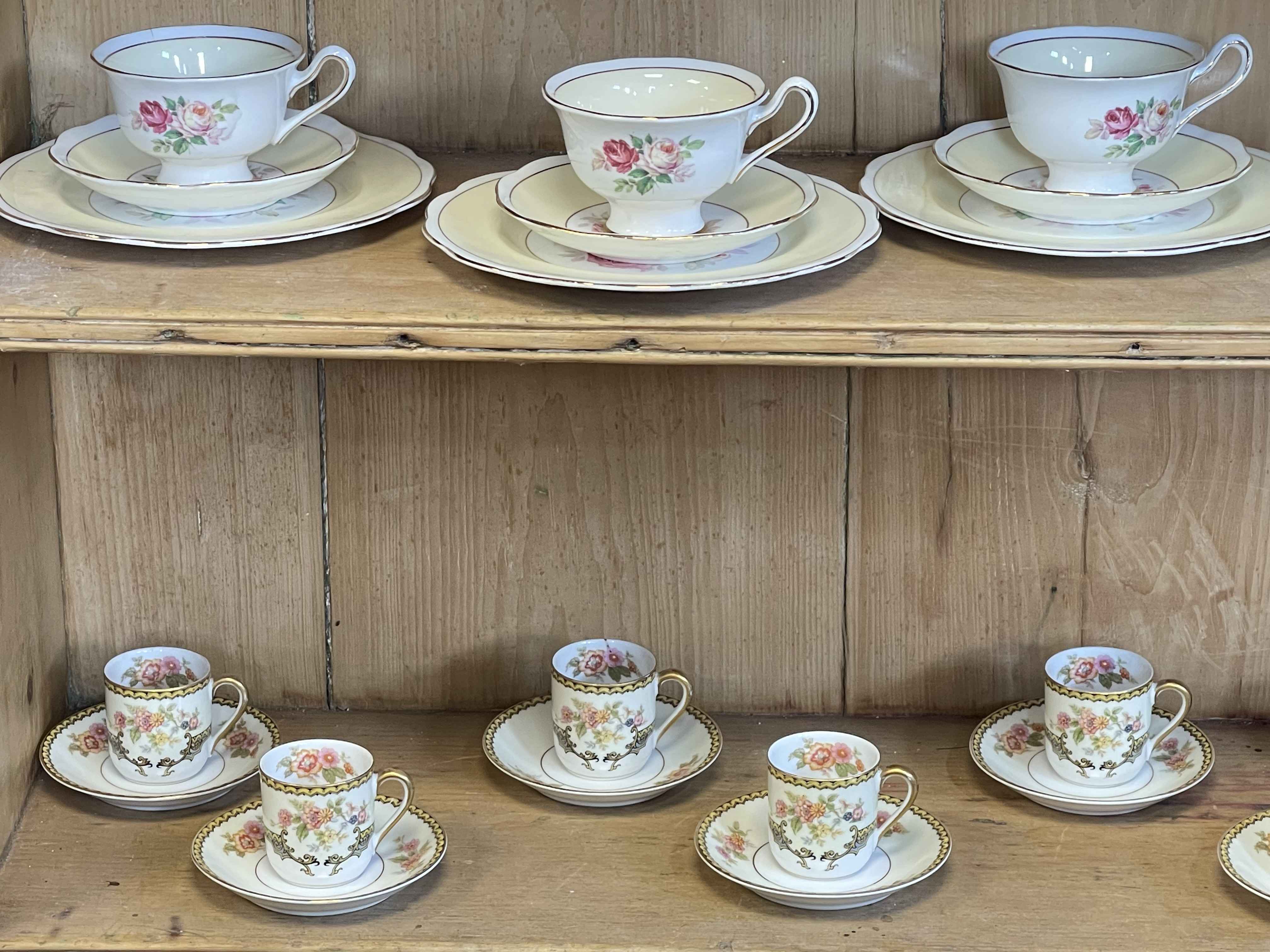 Eleven Noritake 'Aubery' coffee cans and saucers, and six Royal Albert rose decorated trios. - Image 2 of 2