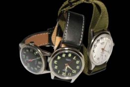 Three military style wristwatches.