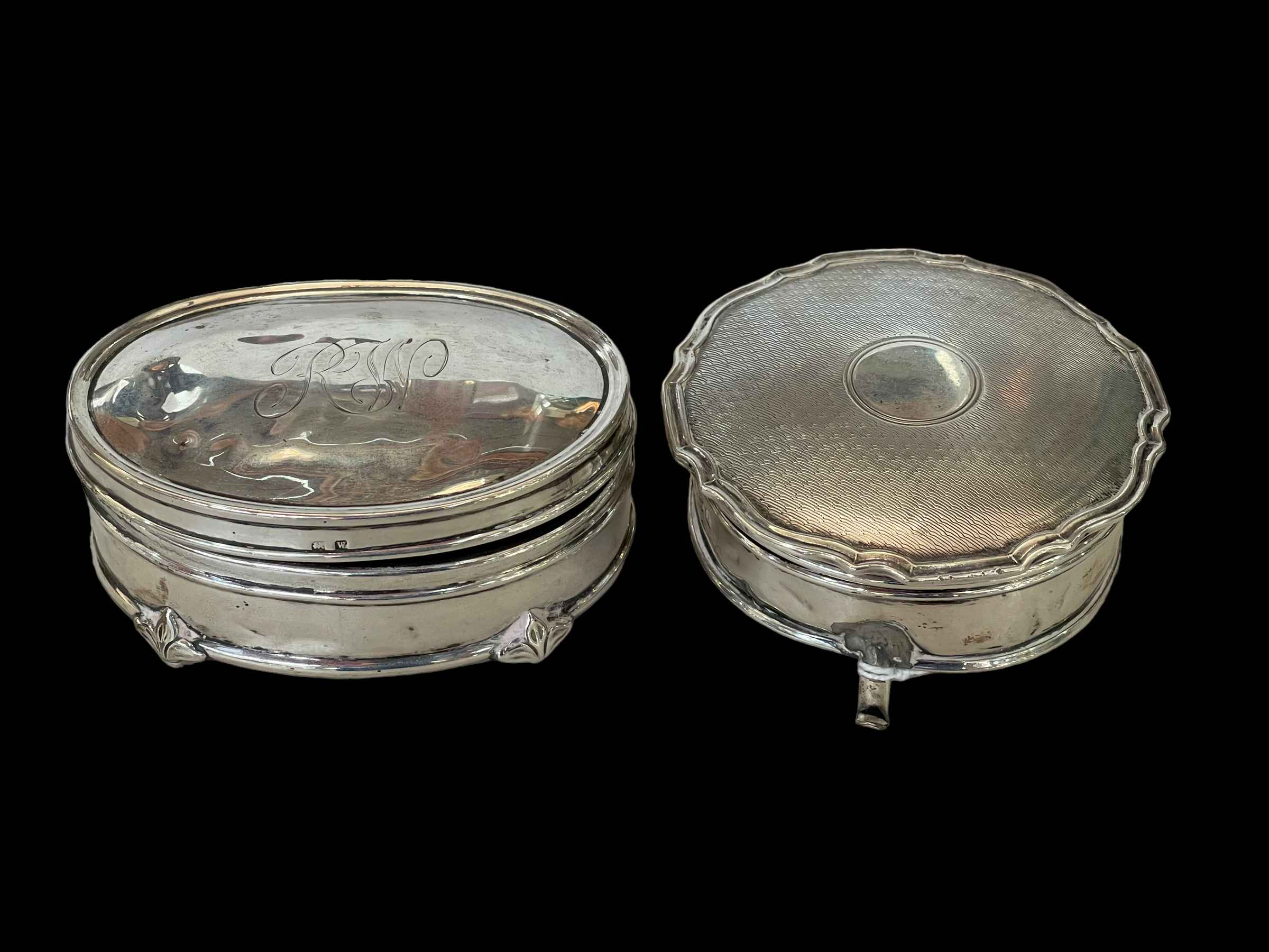 Two silver ring boxes (well worn).
