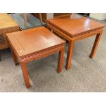 Two Oriental rosewood square section lamp tables, largest 56cm by 56cm by 56cm.