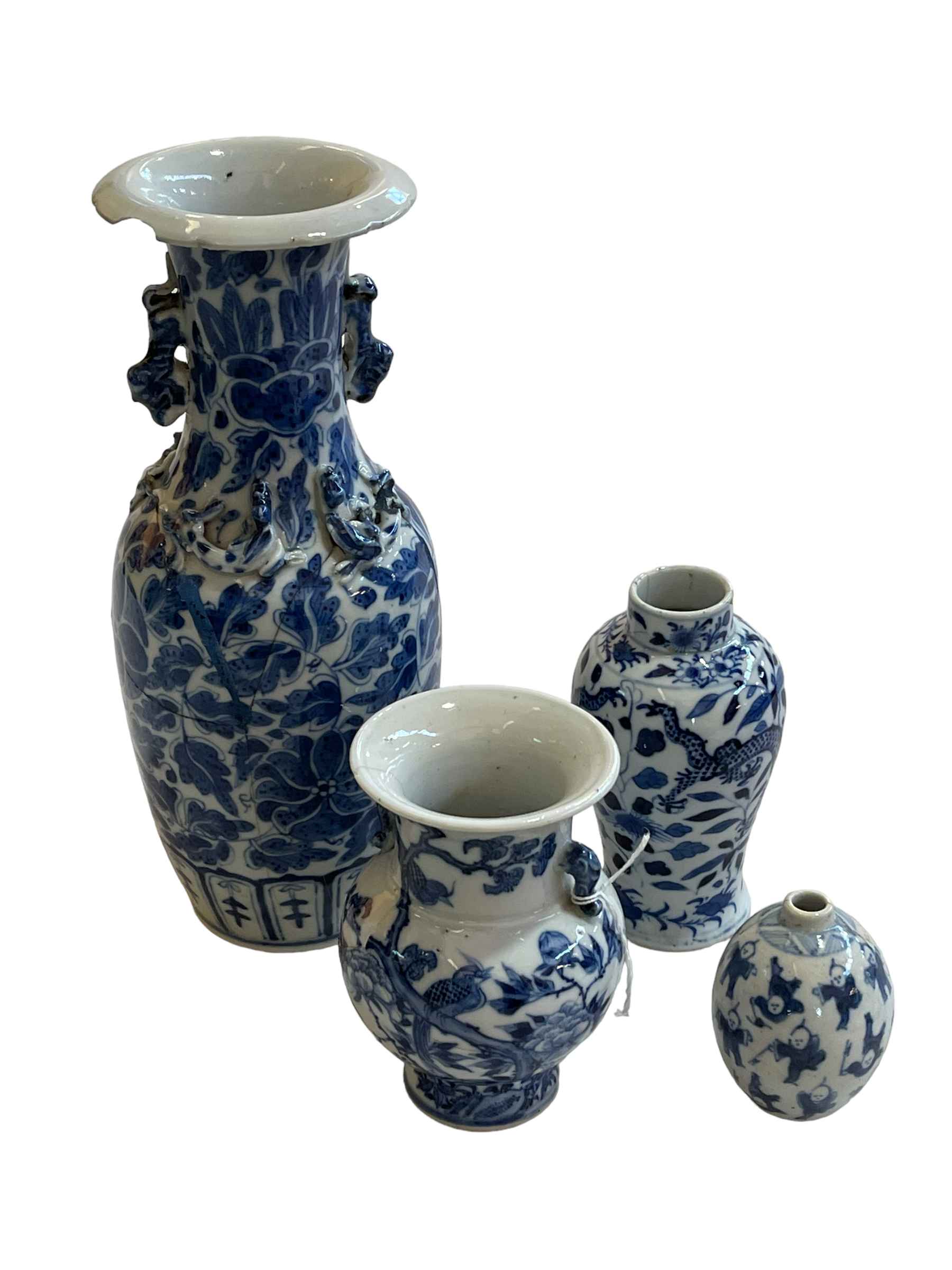Four Chinese blue and white porcelain vases.