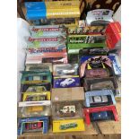 Collection of various model vehicles including Corgi Superhauler, The Avengers Jaguar,