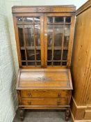 1920's/30's oak bureau bookcase 196cm by 91cm by 43cm.