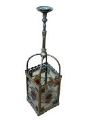 Brass and coloured leaded glass hall lantern.