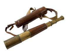 Military? brass and leather telescope in leather case.
