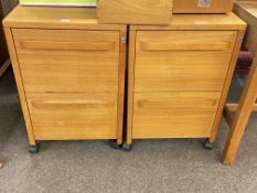 Pair 1970's teak two drawer filing cabinets, 72cm by 48cm by 52.5cm.