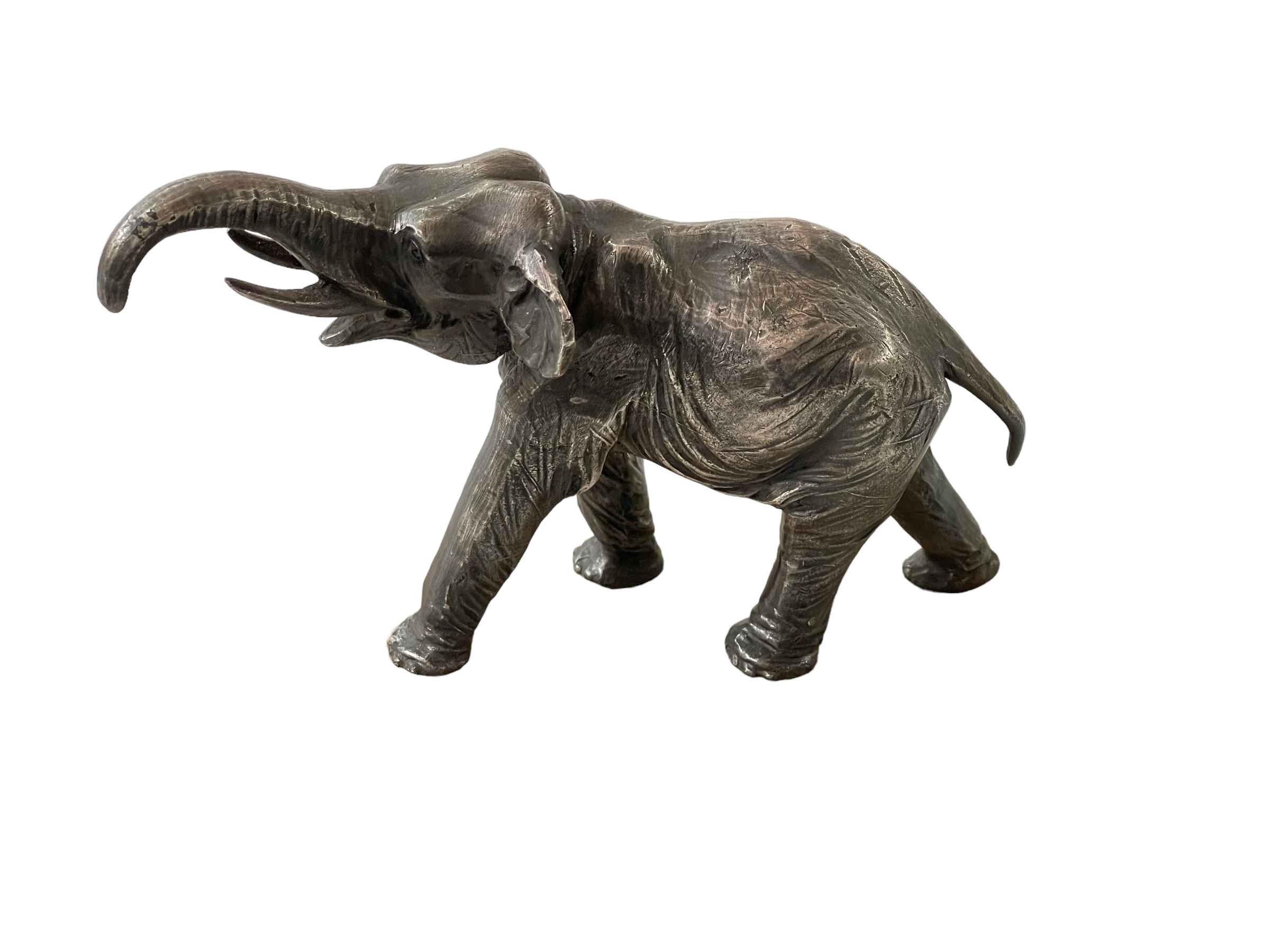 Silvered bronze elephant on marble base, 11cm.