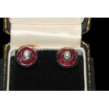 Pair ruby and diamond 18 carat white gold earrings, each having approximately 0.