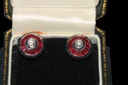 Pair ruby and diamond 18 carat white gold earrings, each having approximately 0.