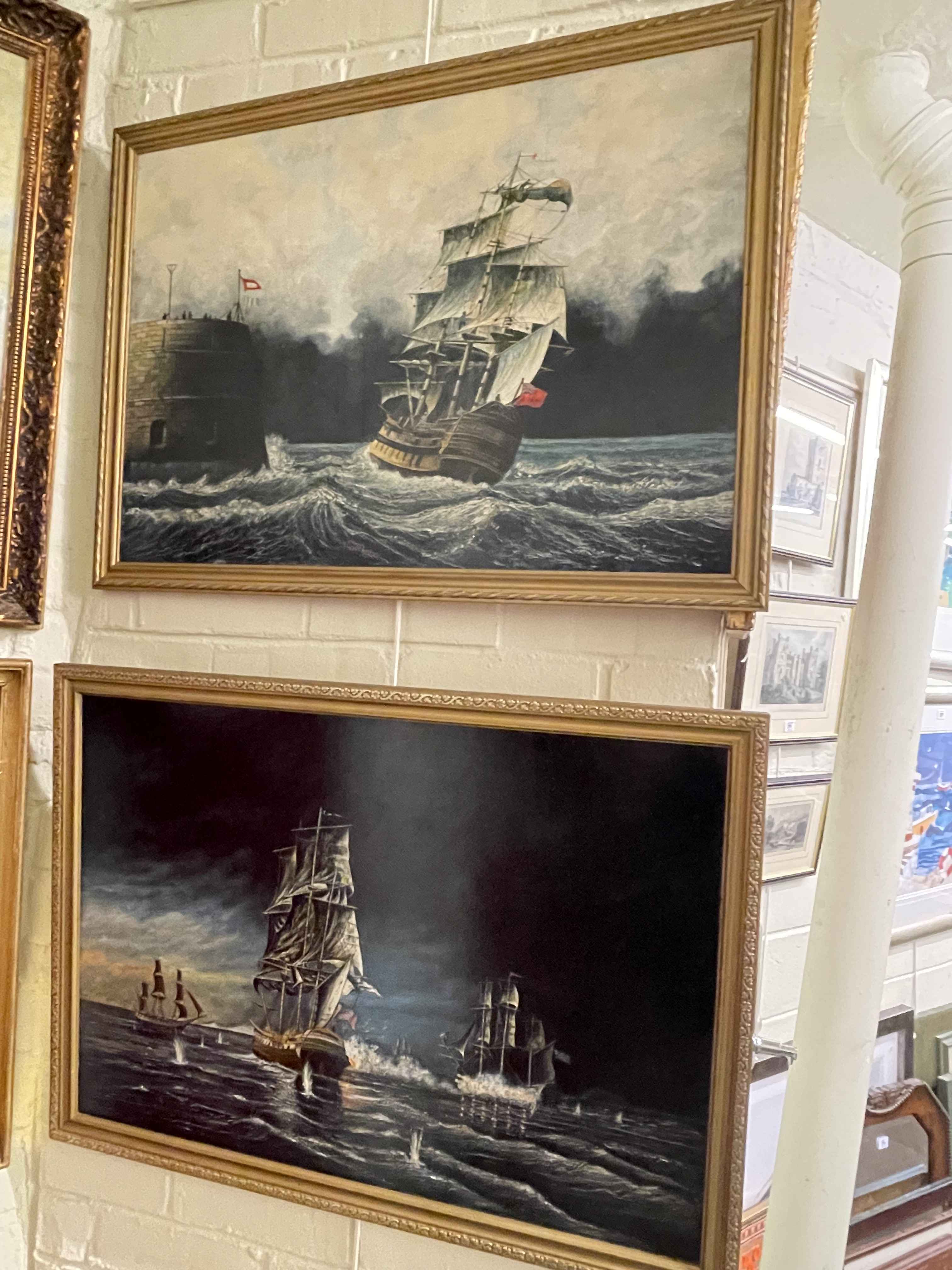 Collection of five various maritime oils on board, framed. - Image 3 of 5