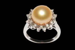 Lliano South Sea pearl and diamond 18 carat white gold ring, size N.