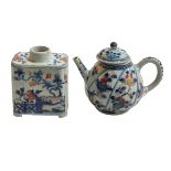 Chinese Imari pattern teapot and tea canister.