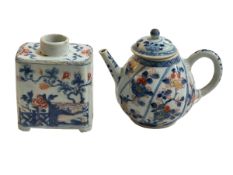 Chinese Imari pattern teapot and tea canister.