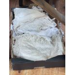 Fourteen Victorian women's bonnets, shawl and christening gown.