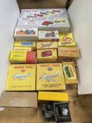 Collection of Dinky model vehicles including Gift Set No4 Racing Cars, Mighty Antar Low Loader,