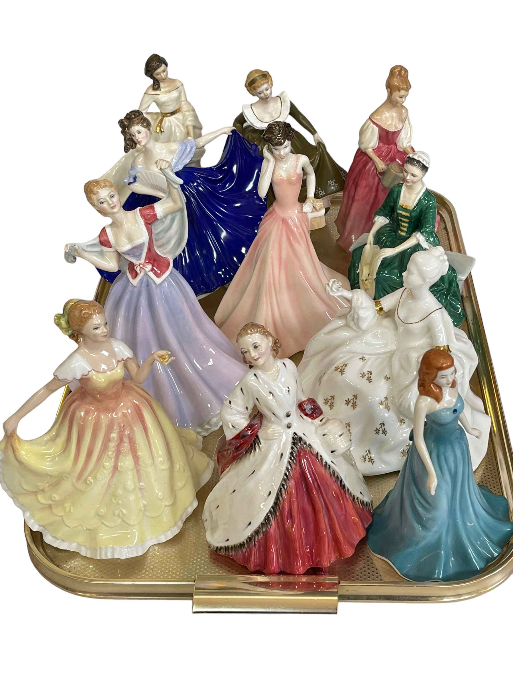 Eleven Royal Doulton ladies including June, Antoinette, The Ermine Coat, Alexandra, etc.