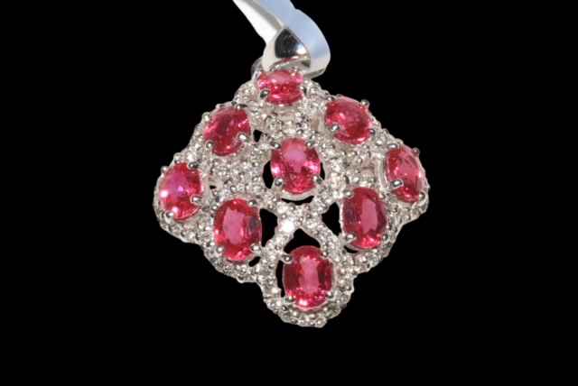 Ruby and diamond cluster pendant set in 18 carat white gold, rubies approx 3. - Image 2 of 2
