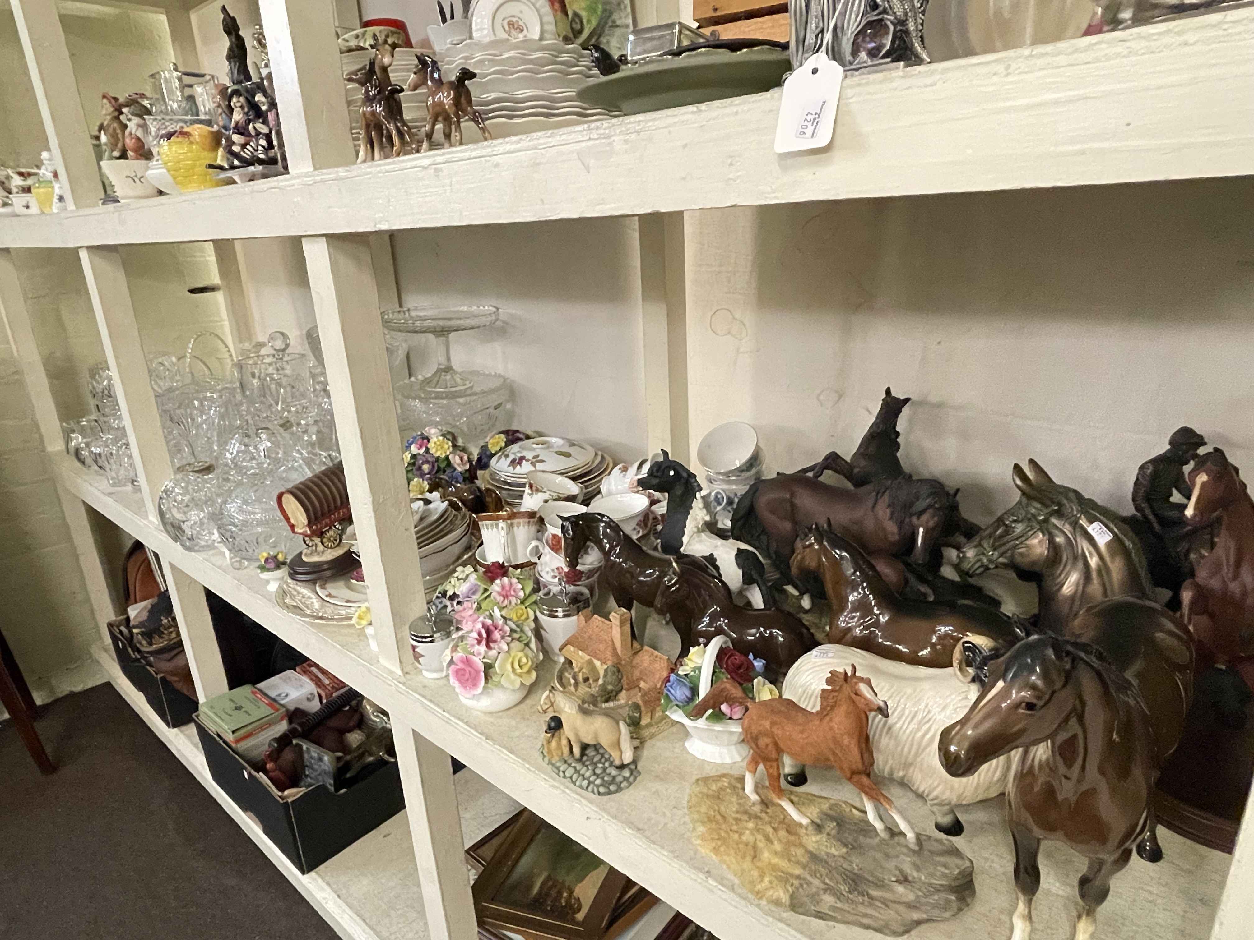 Collection of Beswick and other horses, part teawares, glass, etc.