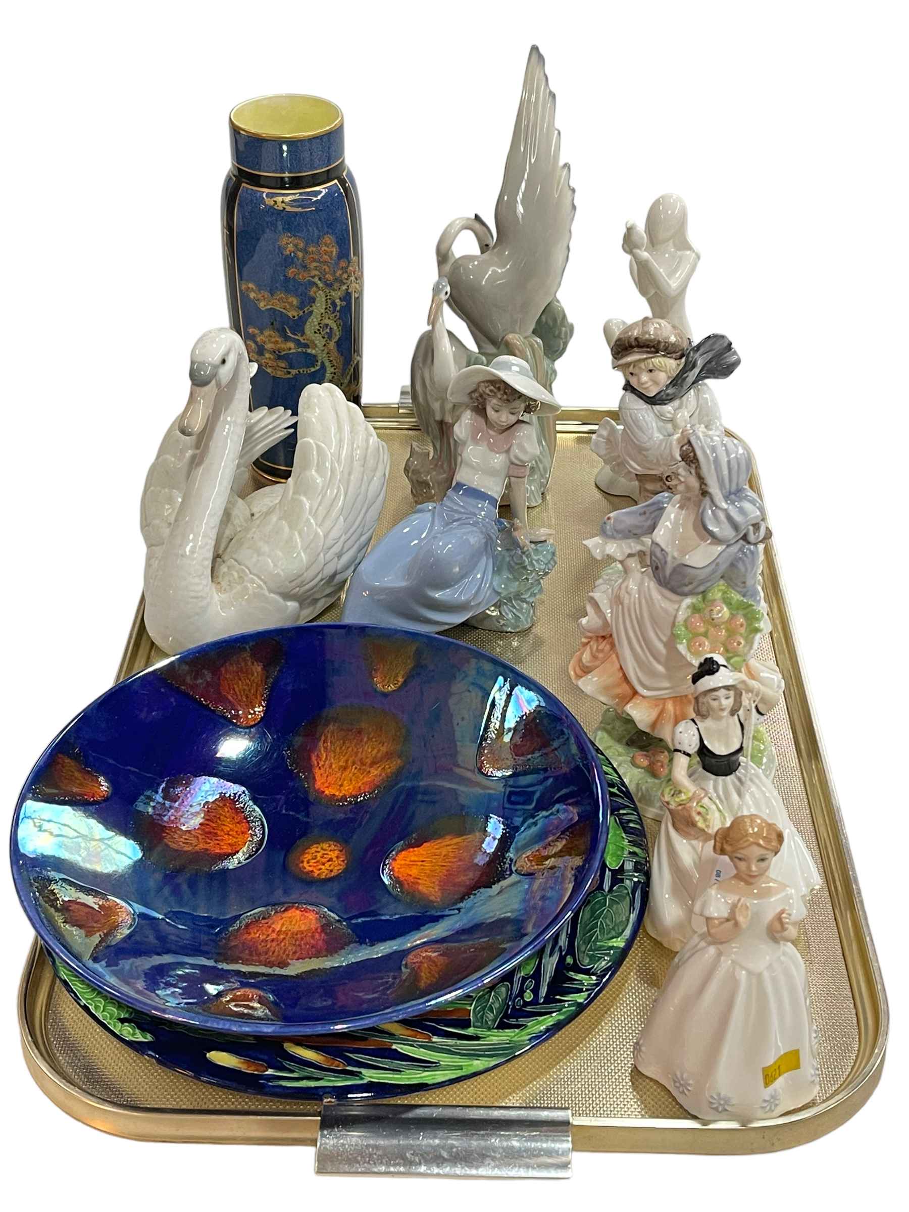 Royal Doulton Chinoiserie vase, Lladro and Nao, Worcester, Coalport and Doulton figures,