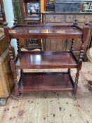 Victorian style mahogany three tier dumb waiter, 116cm by 91cm by 45.5cm.