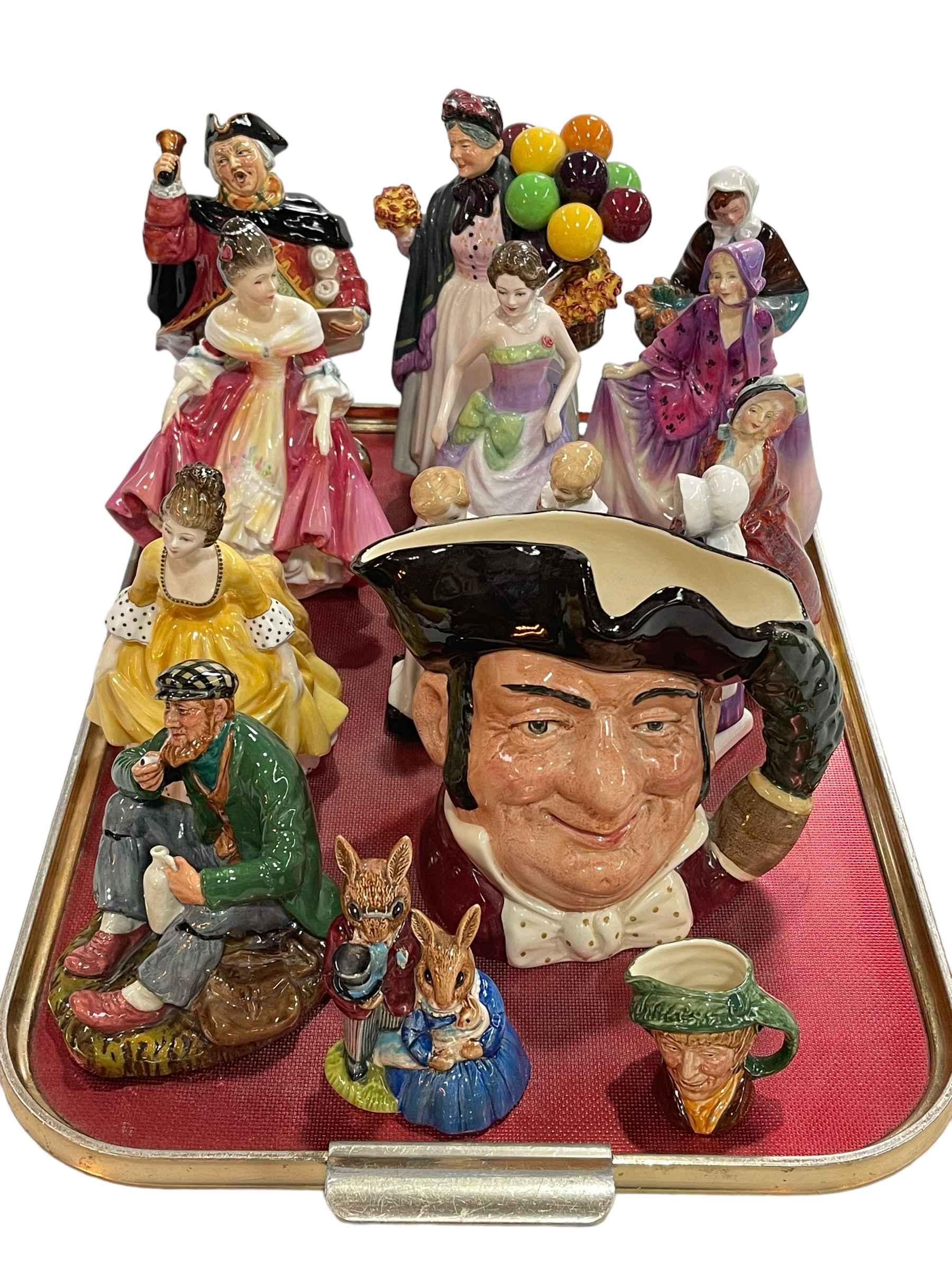 Royal Doulton collection of six ladies, three children, The Wayfarer, Mine Host,