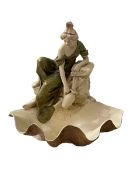 Royal Dux maiden water carrier by conch shell well, 24cm.