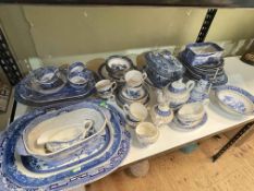 Collection of blue and white pottery including Copeland Italian Spode, Royal Tudor, Maling, etc.