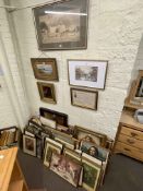 Large collection of prints and watercolours, chrystoleum, framed indenture, etc.