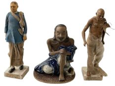 Three antique Indian pottery figures, Watercarrier,