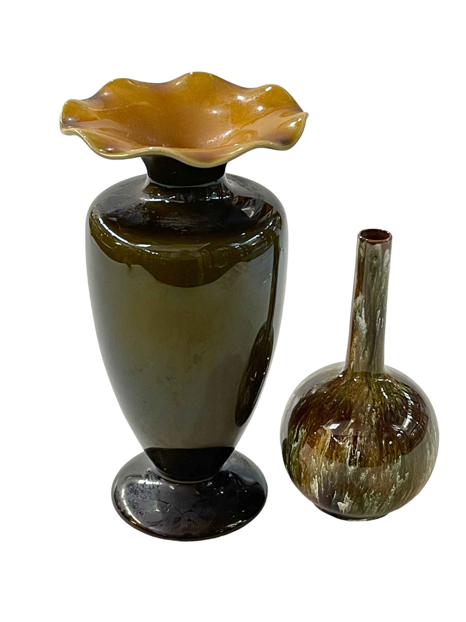 Linthorpe pottery vase, shape number 1767, 21cm, and small Linthorpe vase 1314 (2).