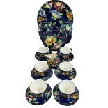 Maling Peony tea set, pair of vases and large plate.