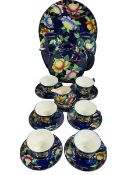 Maling Peony tea set, pair of vases and large plate.