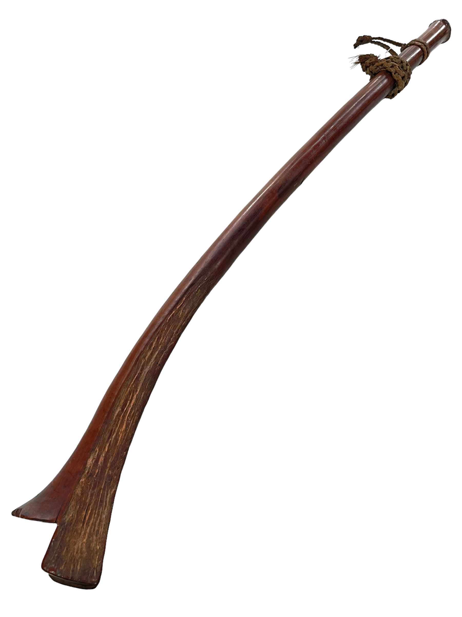 Fijian Sali/Gata war club with bark carving to head and having string bands, 95cm length.