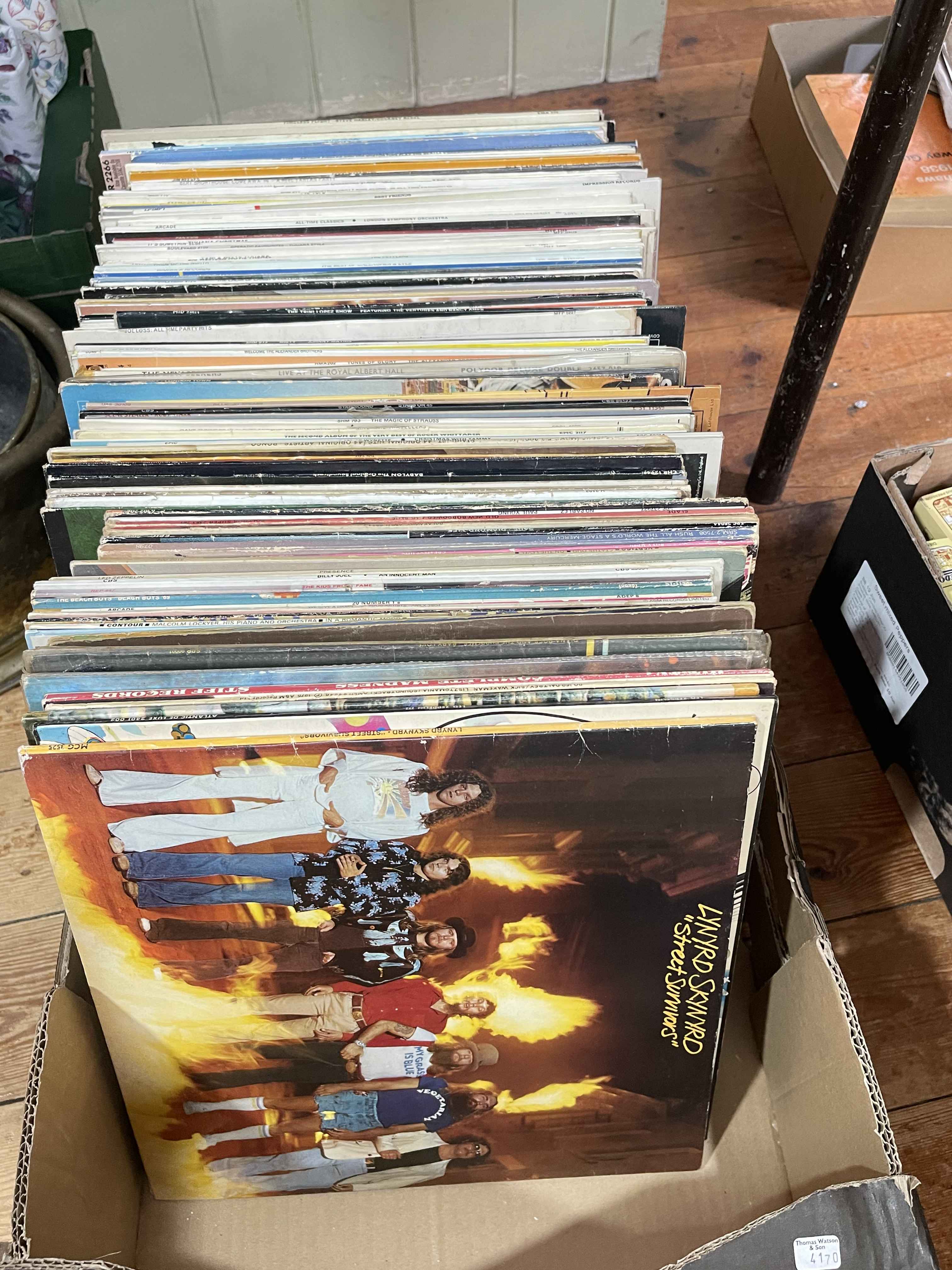 Box of LP records including Rock and Pop.