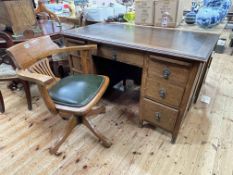Early 20th Century oak seven drawer pedestal desk,